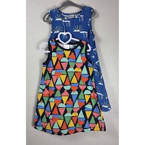 Hanna Andersson 2 Dress Bundle Rainbow Buoys Blue Cotton Girls 4T 5T Summer